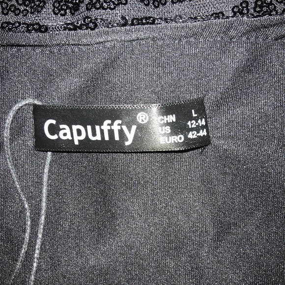 Capuffy Sequin Black Fringe Party Bodycon Mini Dress Size Large - Picture 9 of 10